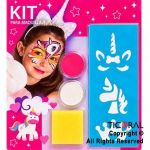 KIT MAQUILLAJE ARTISTICO UNICORNIO ACUA BLANCO Y ROSA (4 GR) STENCIL